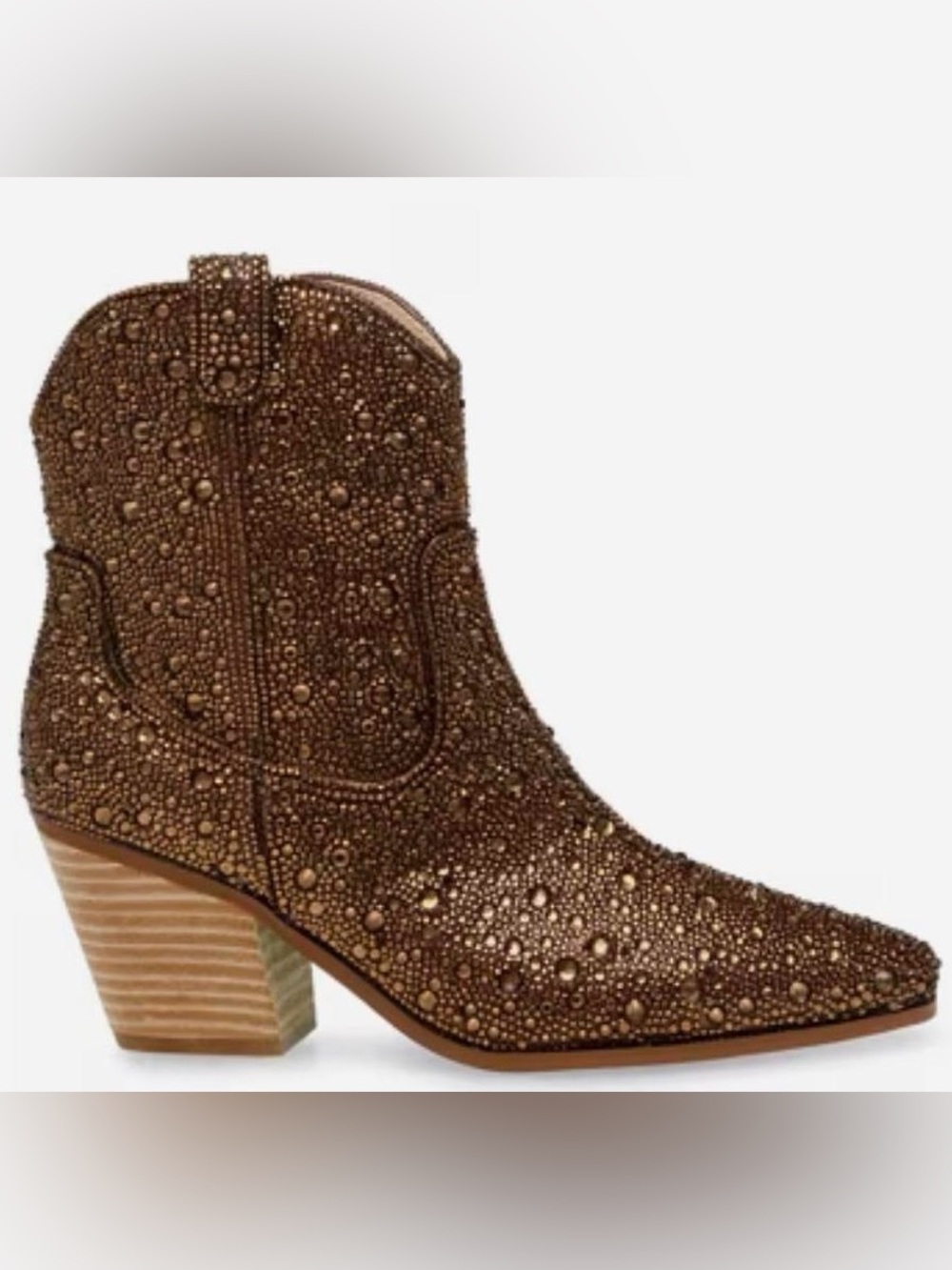 Betsey Johnson Brown and Gold Studded Western Ankle Boots